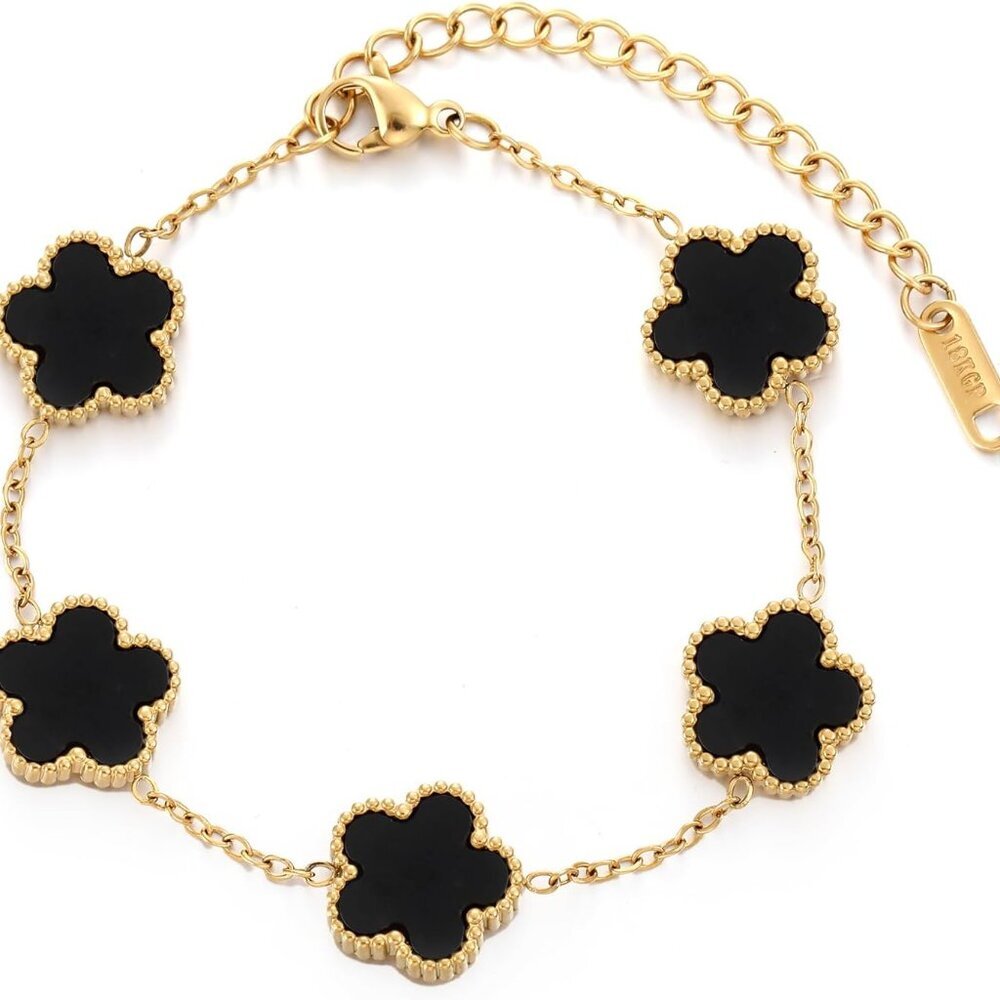 TICVSS Four Leaf Clover Bracelet for Women 18K Gold Plated Stainless Steel Lucky